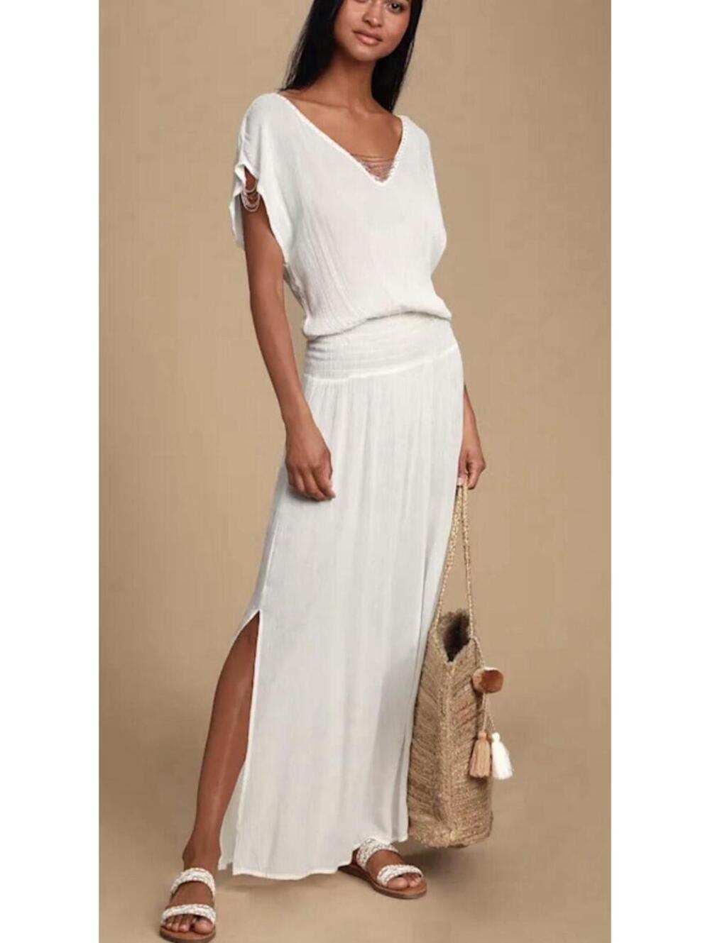 Lulus White Beaded Sheer Maxi Swim Cover Up New With Tags XS